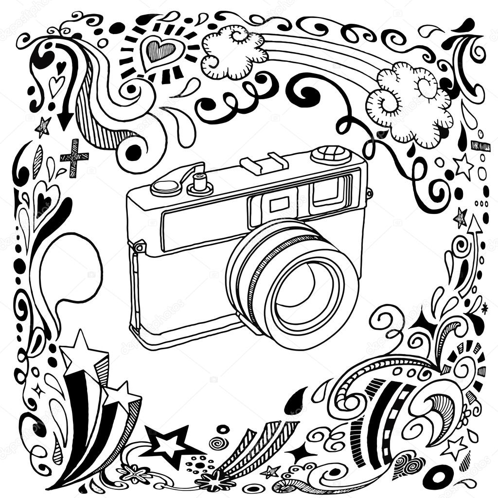1024x1024 Hand Drawing Vintage Camera With Ornamental Stock Vector
