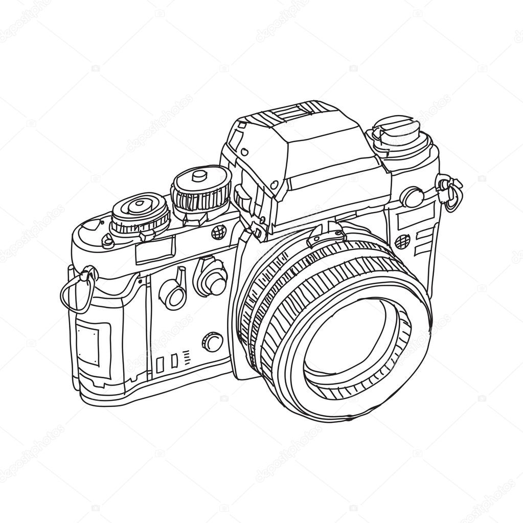 1023x1023 Vintage Old Photo Camera Drawn Vector Illustration Stock Vector