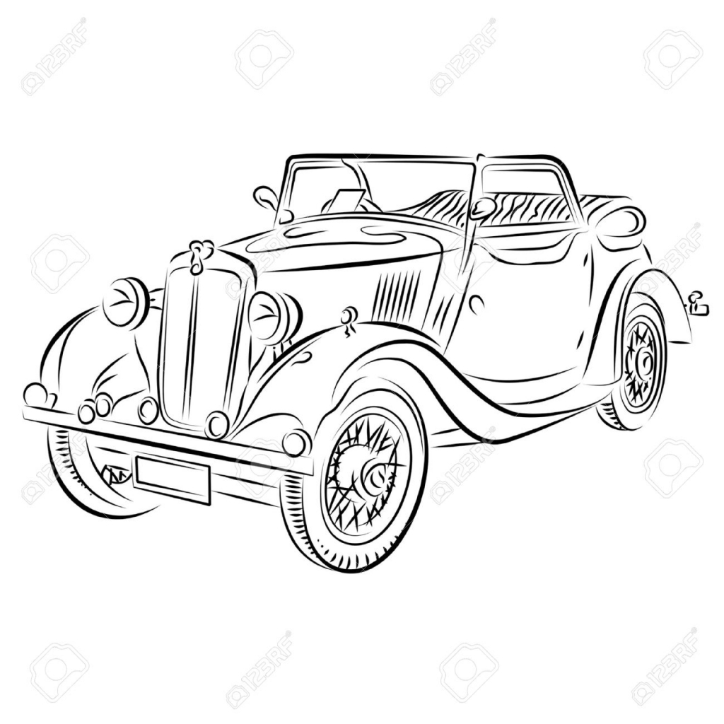 1024x1024 Vintage Car Drawing Classical Car Images Stock Pictures Royalty