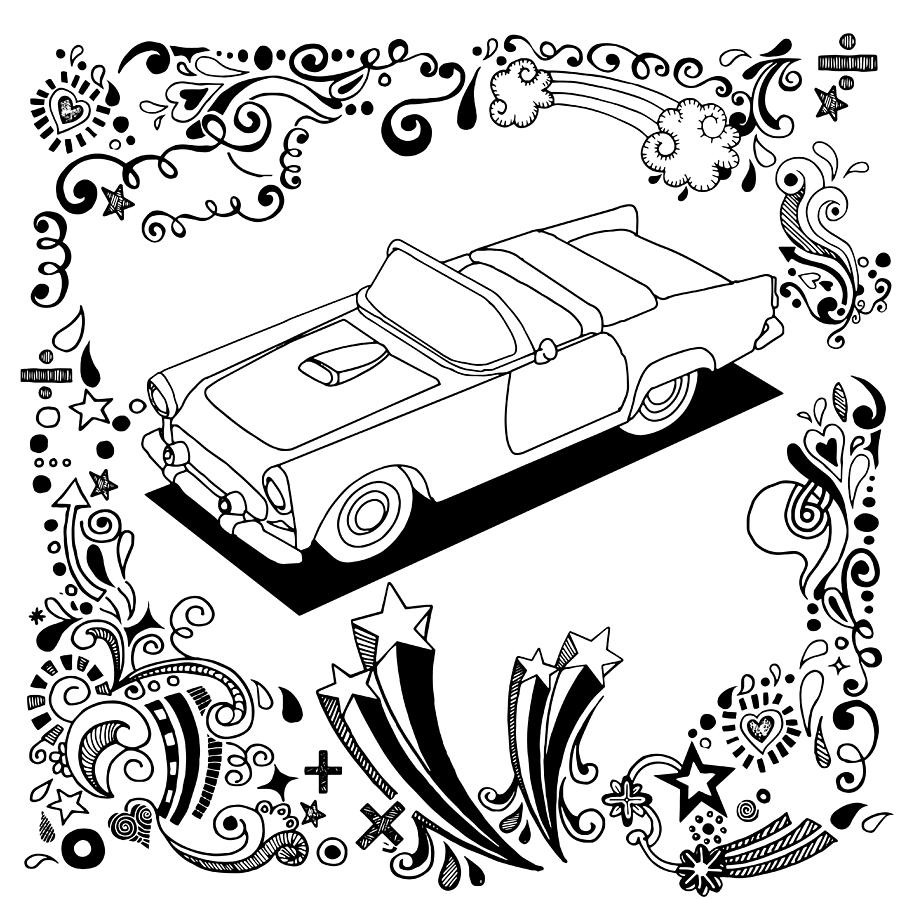900x899 Hand Drawing Vintage Car With Ornamental Digital Art By Pakpong