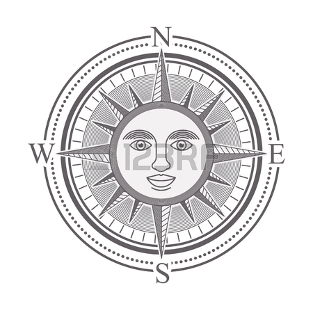 450x450 Vintage Compass Rose With The Sun In The Center. Black And White