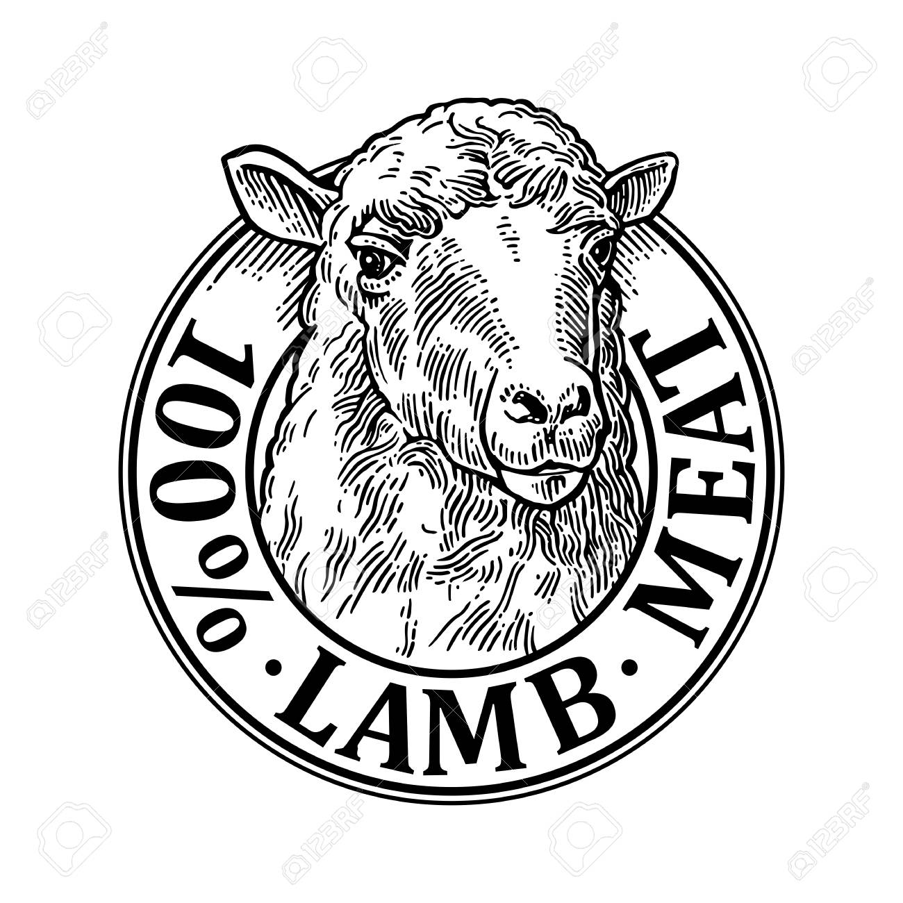 1300x1300 Sheep Head. 100 Percent Lamb Meat Lettering. Hand Drawn In