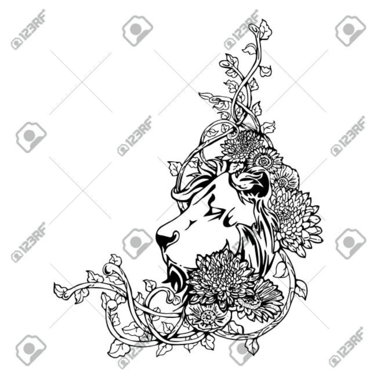 1300x1300 King Lion Head Vintage Drawing Tattoo With White Isolated Vector