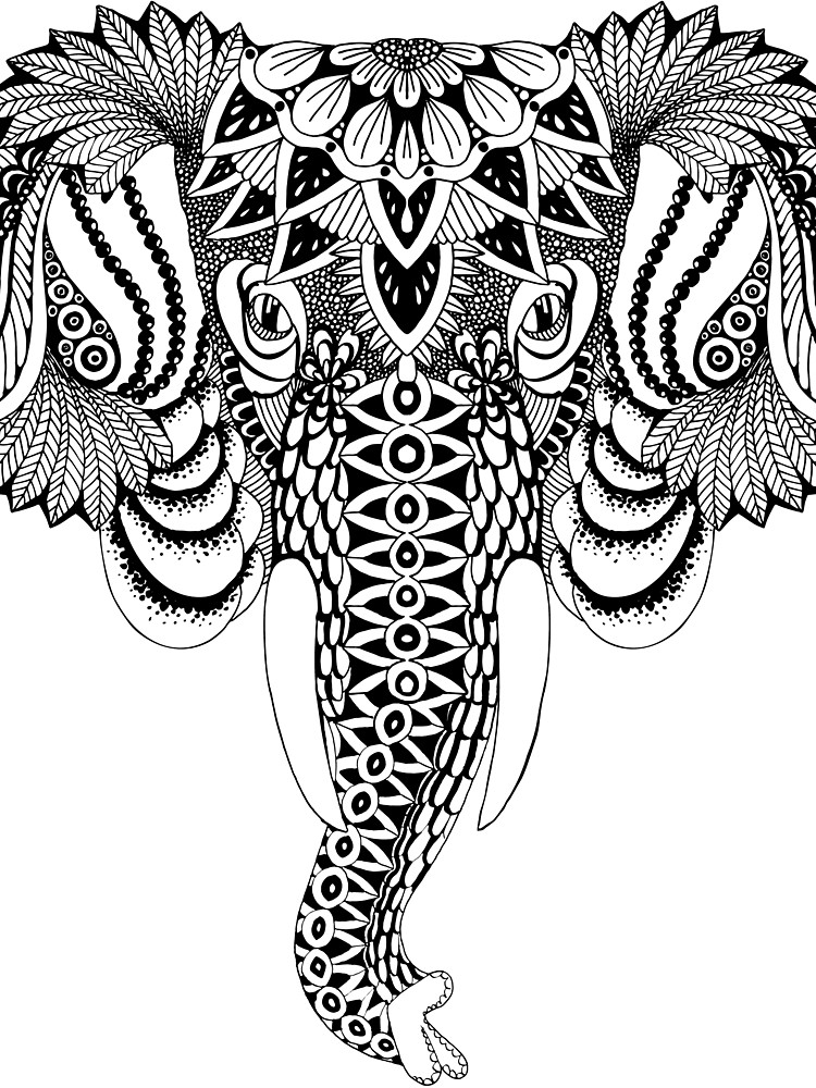 750x1000 Elephant Illustration, Drawing. Mandala Style Women's Chiffon Top