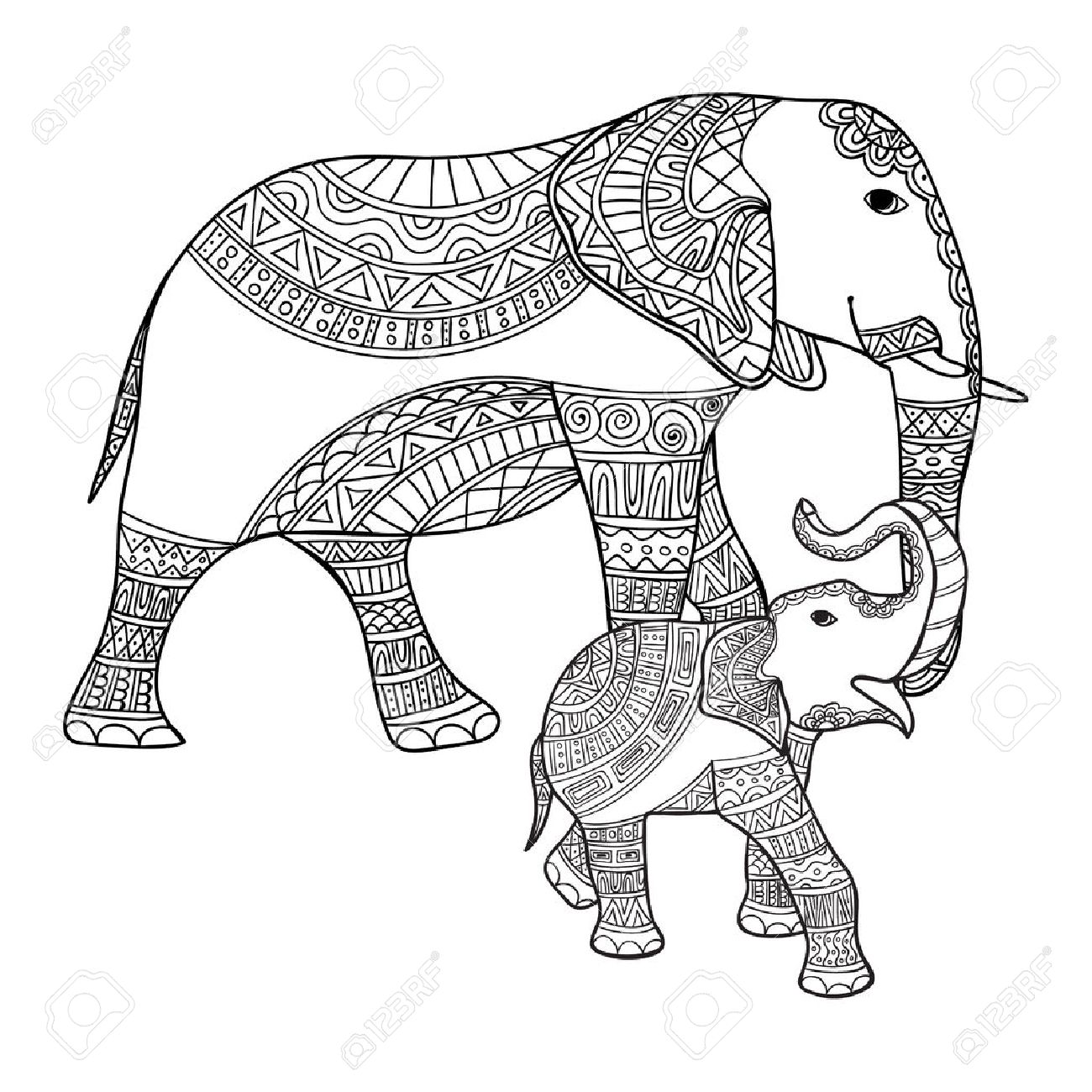 1300x1300 Big And Small Elephant Anti Stress Coloring Book For Adults