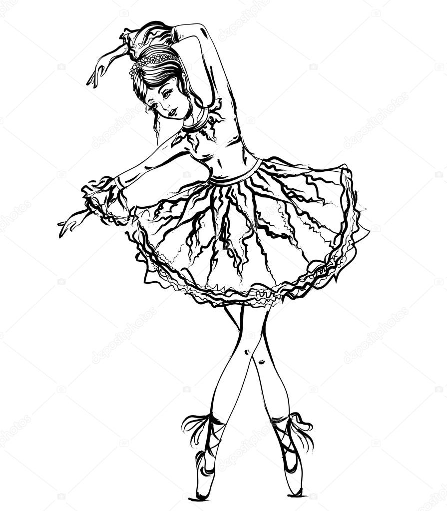 895x1023 Ballerina. Vintage Black And White Hand Drawn Vector Illustration