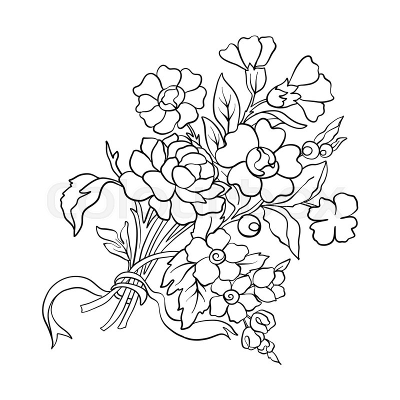 800x800 Outline Vintage Flowers Bouquet Or Pattern In Rococo, Victorian