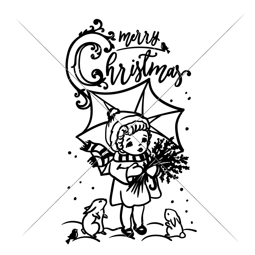 1000x1000 Merry Christmas Vintage Girl With Umbrella