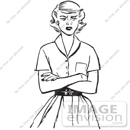 450x450 Retro Clipart Of A Vintage Teen Girl With Folded Arms And An Angry