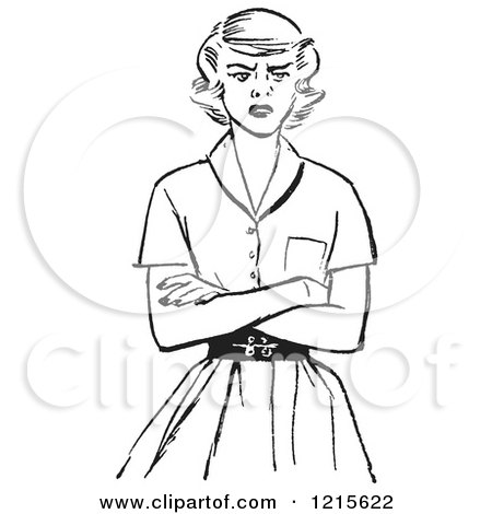 450x470 Retro Vector Clipart Of A Vintage Teen Girl With Folded Arms