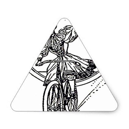 422x422 Vintage Illustration Girl On Bicycle Triangle Sticker