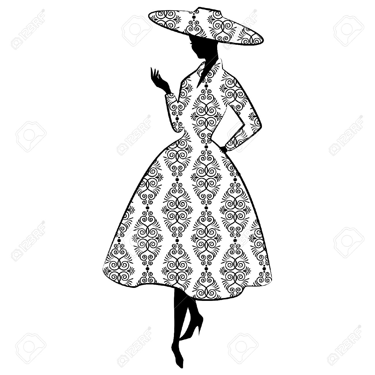 1300x1300 Vintage Silhouette Of Girl In Hat Royalty Free Cliparts, Vectors
