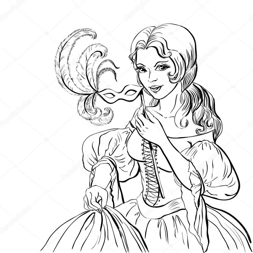 1024x1024 Vintage Girl In Carnival Dress Stock Vector Vitasunny