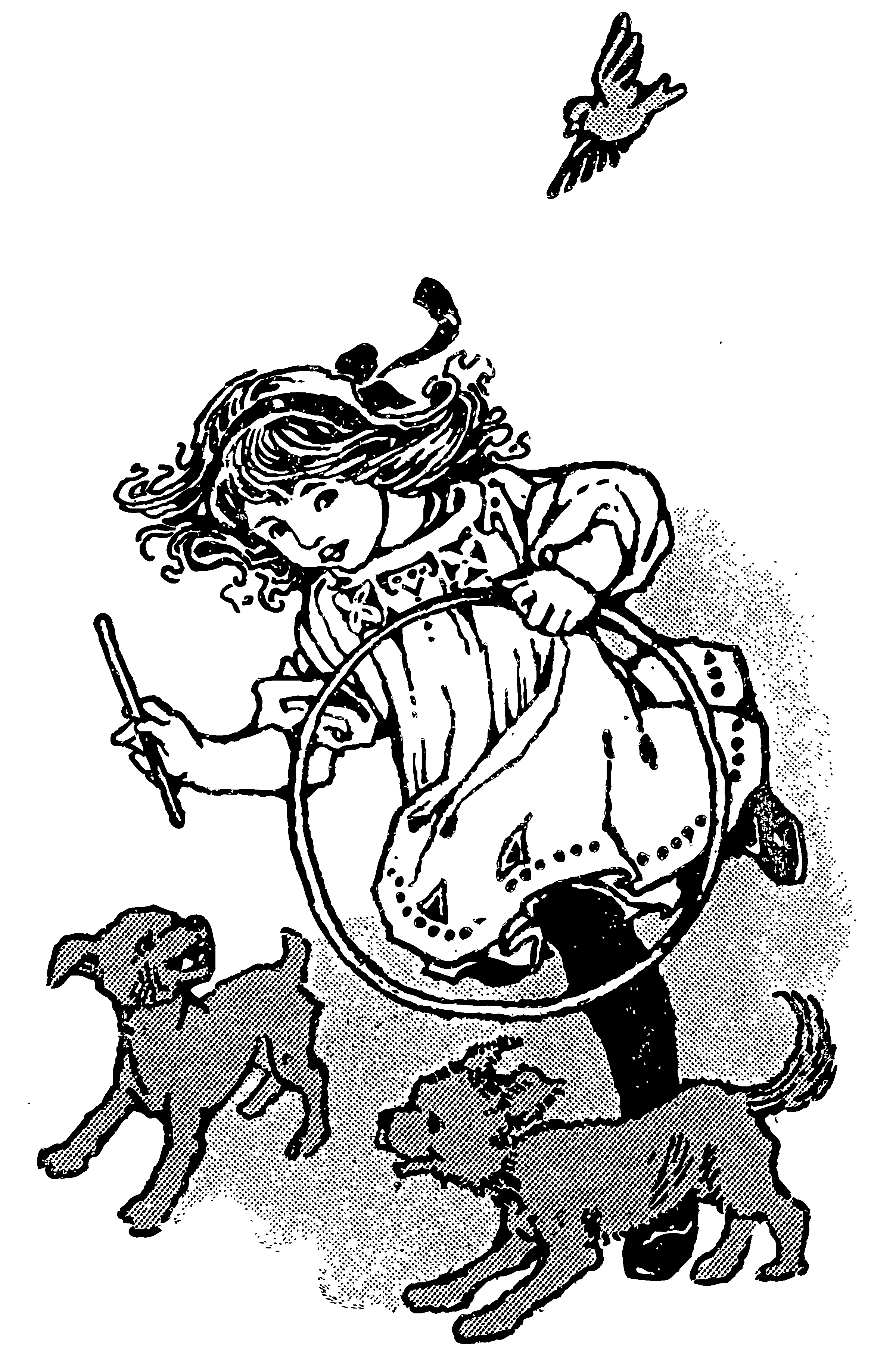 2400x3667 Vintage Girl Playing With Puppies
