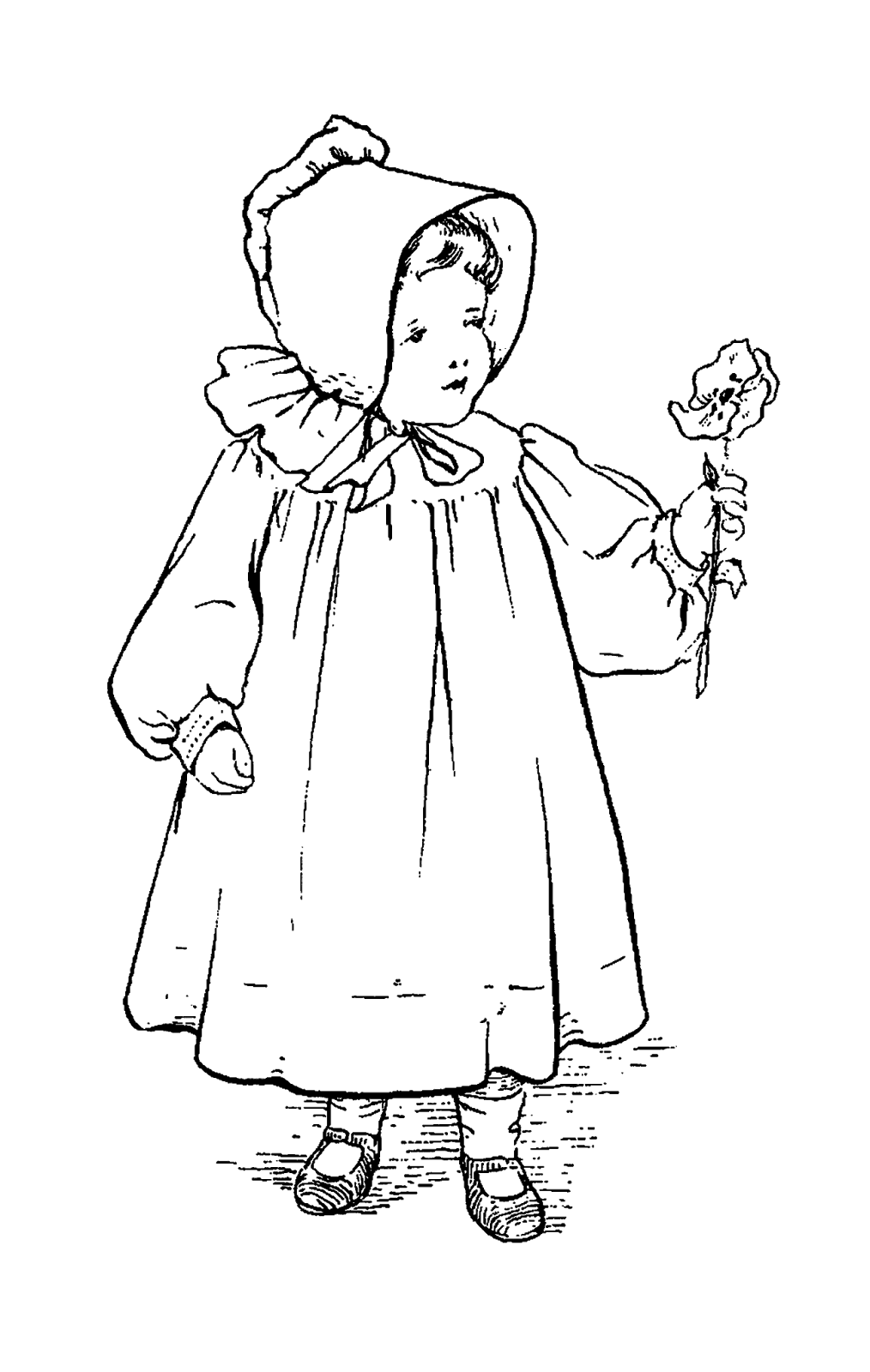 1014x1600 Digital Stamp Design Free Vintage Girl Child Holding Flower