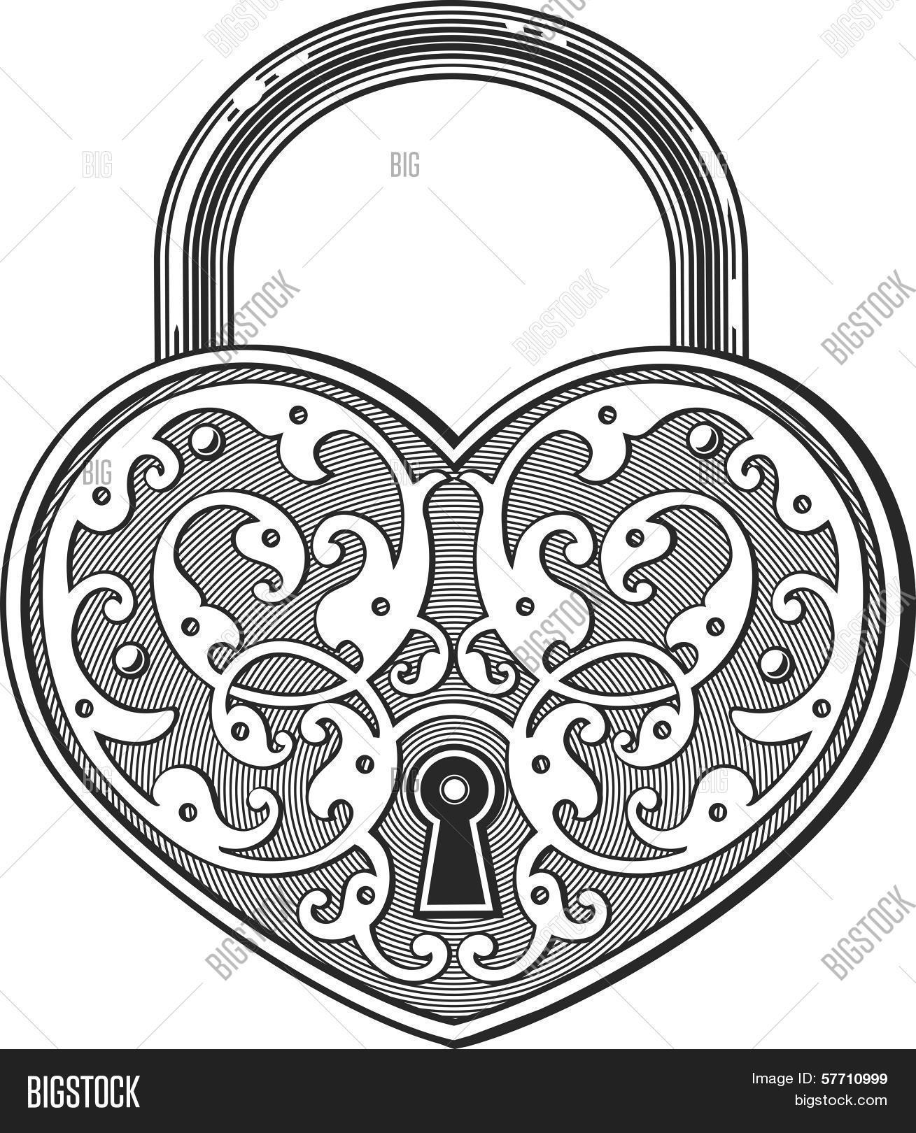 1309x1620 Heart Shaped Padlock Vintage Vector Amp Photo Bigstock