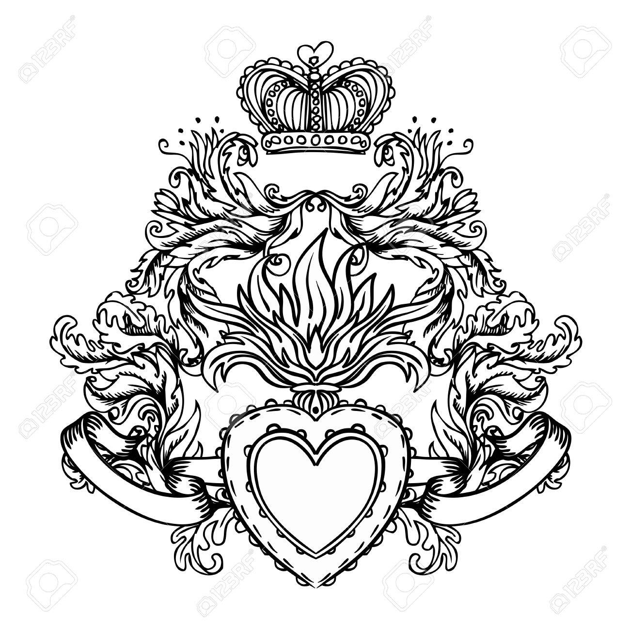 1300x1300 Sacred Heart Of Jesus With Rays. Vector Illustration Black