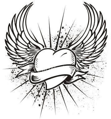 357x380 Vintage Heart Wings Tattoo Design Ink Heart Wings
