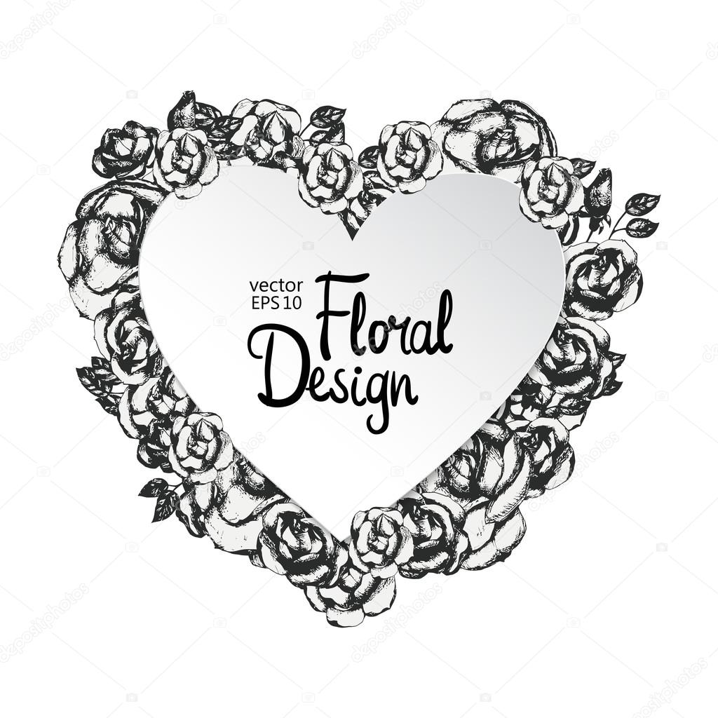1024x1024 Vintage Floral Vector Frame. Heart Shape Stock Vector