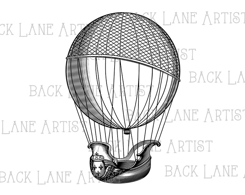 800x635 Vintage Hot Air Balloon Clipart Lineart Illustration Instant