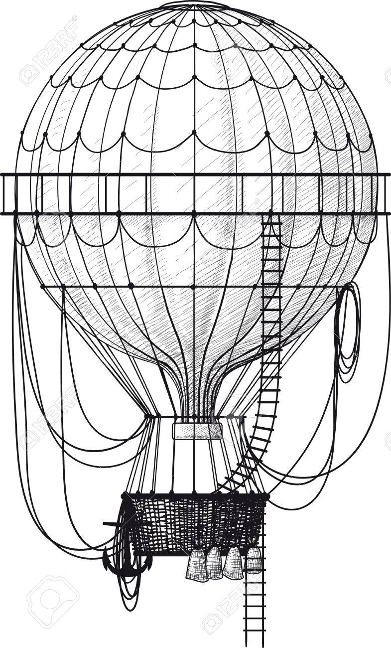 785x1300 Vintage Hot Air Balloon With Ladder Isolated On White Royalty Free