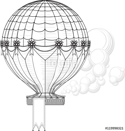 479x500 Vintage Hot Air Balloon Blowing Smoke Rises. Hanging Banner