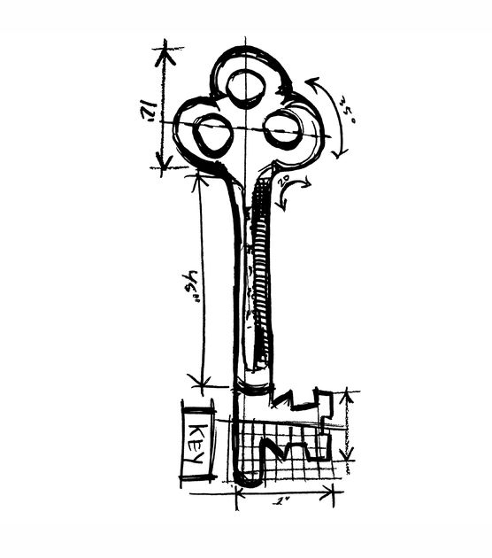 556x630 Tim Holtz Red Rubber Stamp Key Sketch Pen And Paper