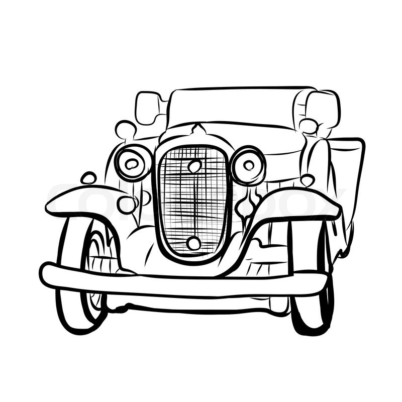 800x800 Drawing Of Old Vintage Car Isolated On White Background Stock