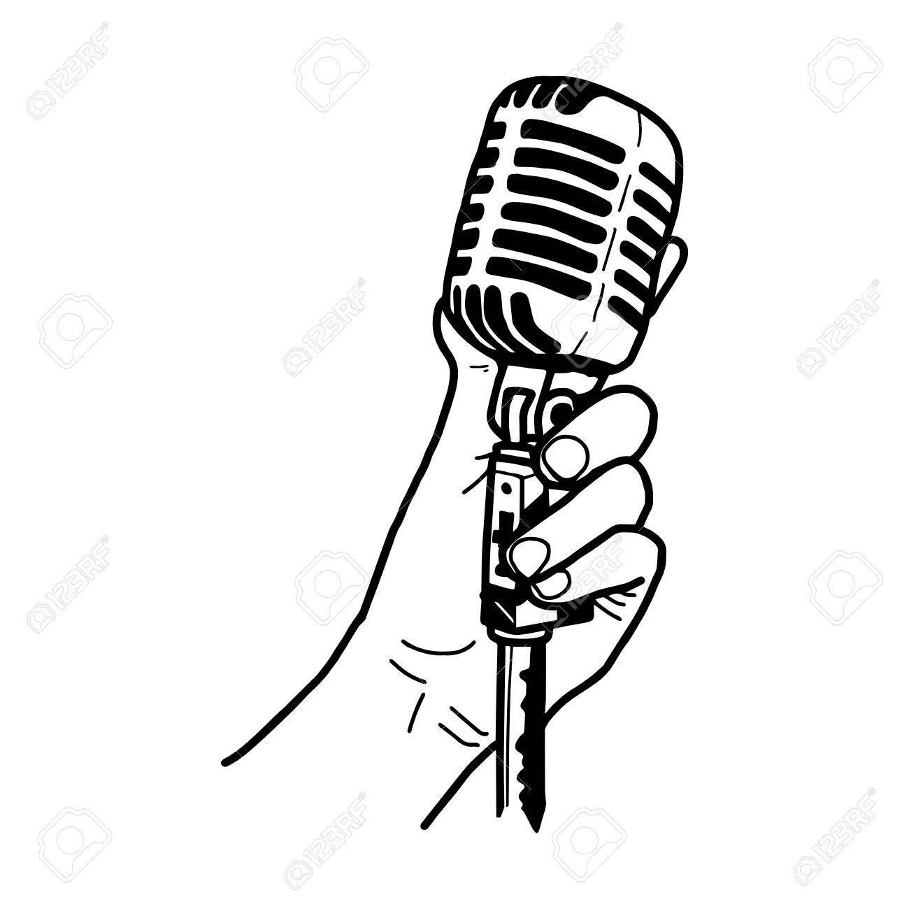 1300x1300 Illustration Doodles Of Hand Holding Retro Microphone Isolated