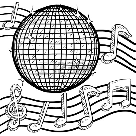 450x450 Doodle Style Retro Disco Ball With Musical Notes In Vector Format