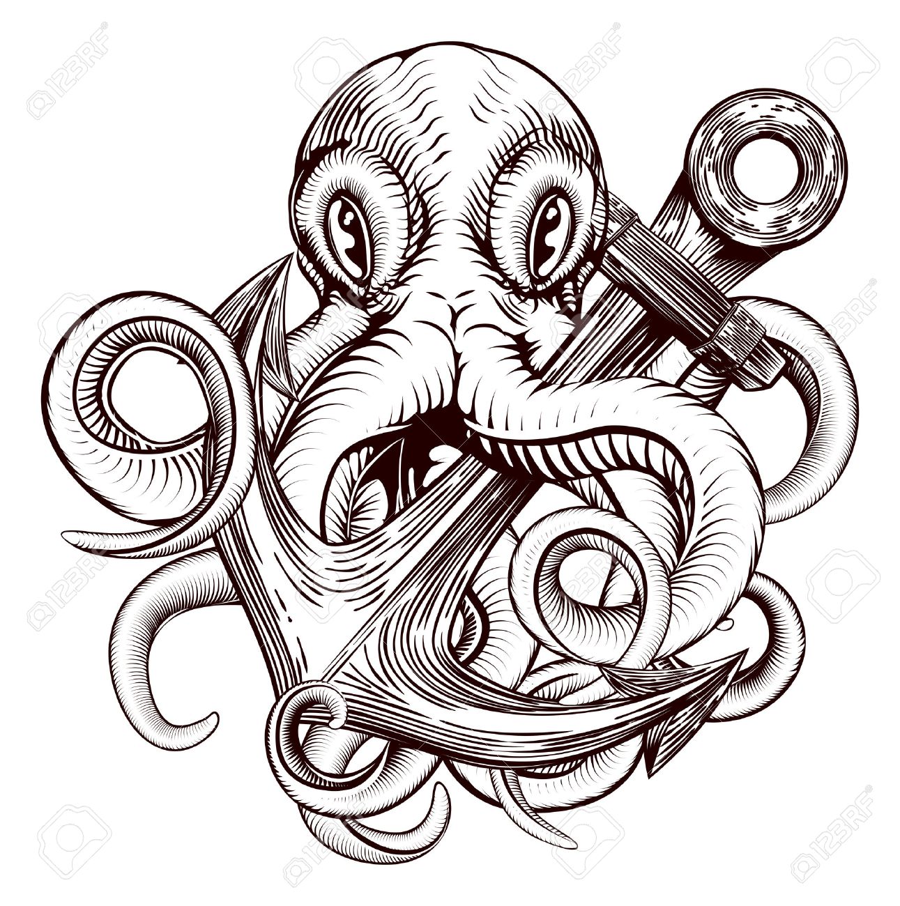 1291x1300n Original Illustration Of Tattoo Ofn Octopus Holding