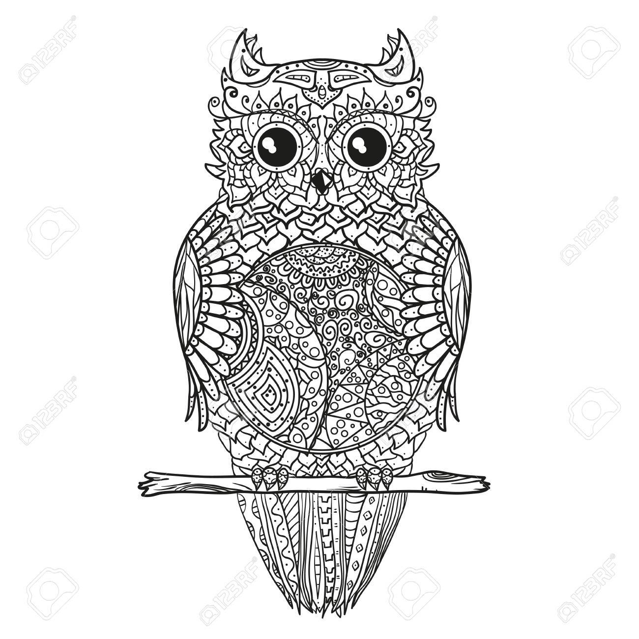 1300x1300 Owl. Zen Art. Design Zentangle. Detailed Hand Drawn Vintage Owl