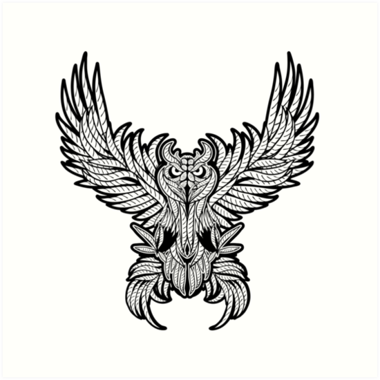 550x550 Vintage Owl Tattoo Style. Art Prints By Kotliar Redbubble