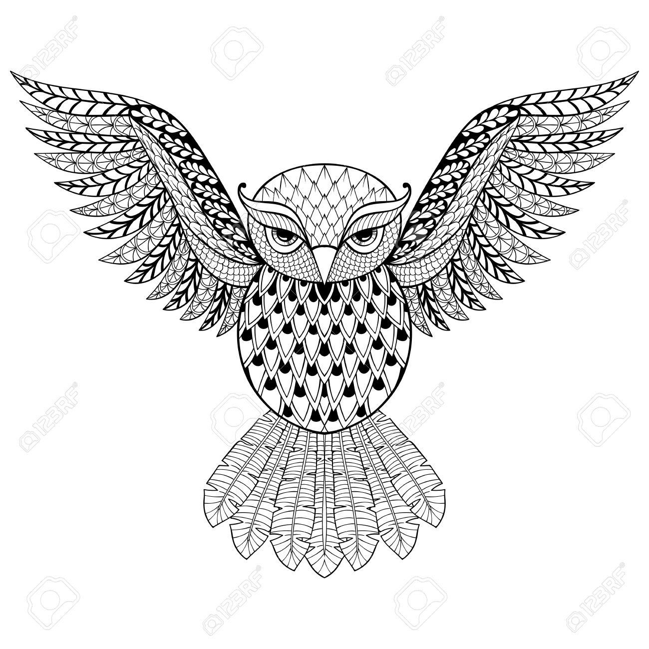 1300x1300 Zentangle Vector Owl For Adult Anti Stress Coloring Pages