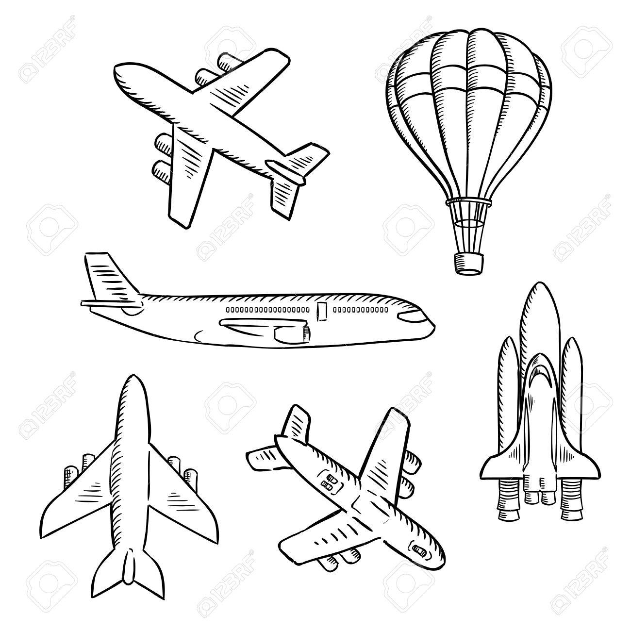 1300x1300 Air Transport Sketches With Jet Airplane, Cargo Planes, Vintage