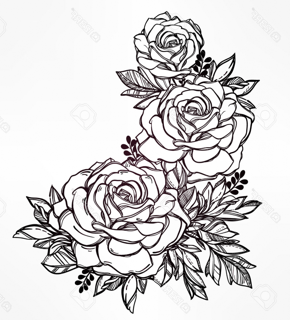 930x1024 Flower Bunch Sketches In Pencil Rose Flower Bunch Sketch Images