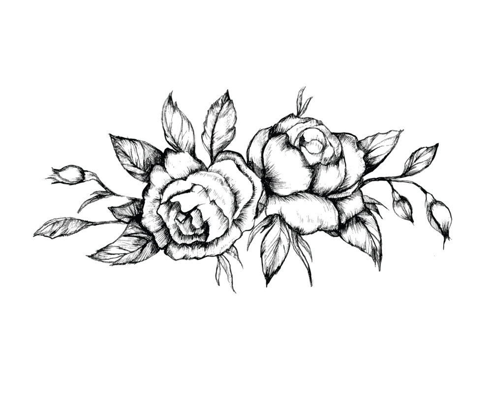 1000x800 Black Vintage Rose Tattoo Set Of 2 Floral Temporary Tattoo