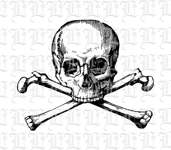 570x500 Poison Symbol Skull Vintage Clip Art Illustration Printable