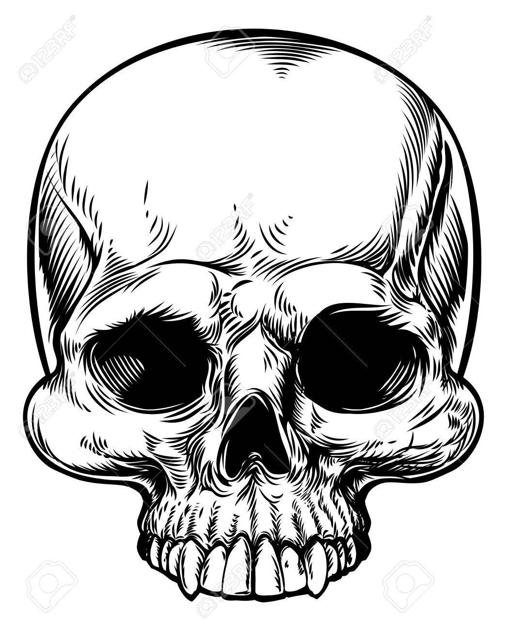 1046x1300 Skull In A Vintage Retro Hand Drawn Woodcut Etched Or Engraved