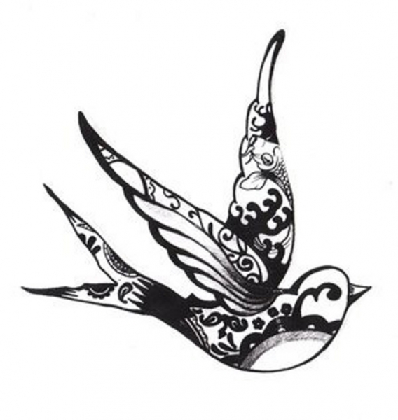 568x600 Vintage Sparrow Tattoo Design Nep Tattoo Voorbeeld Zwaluw 4