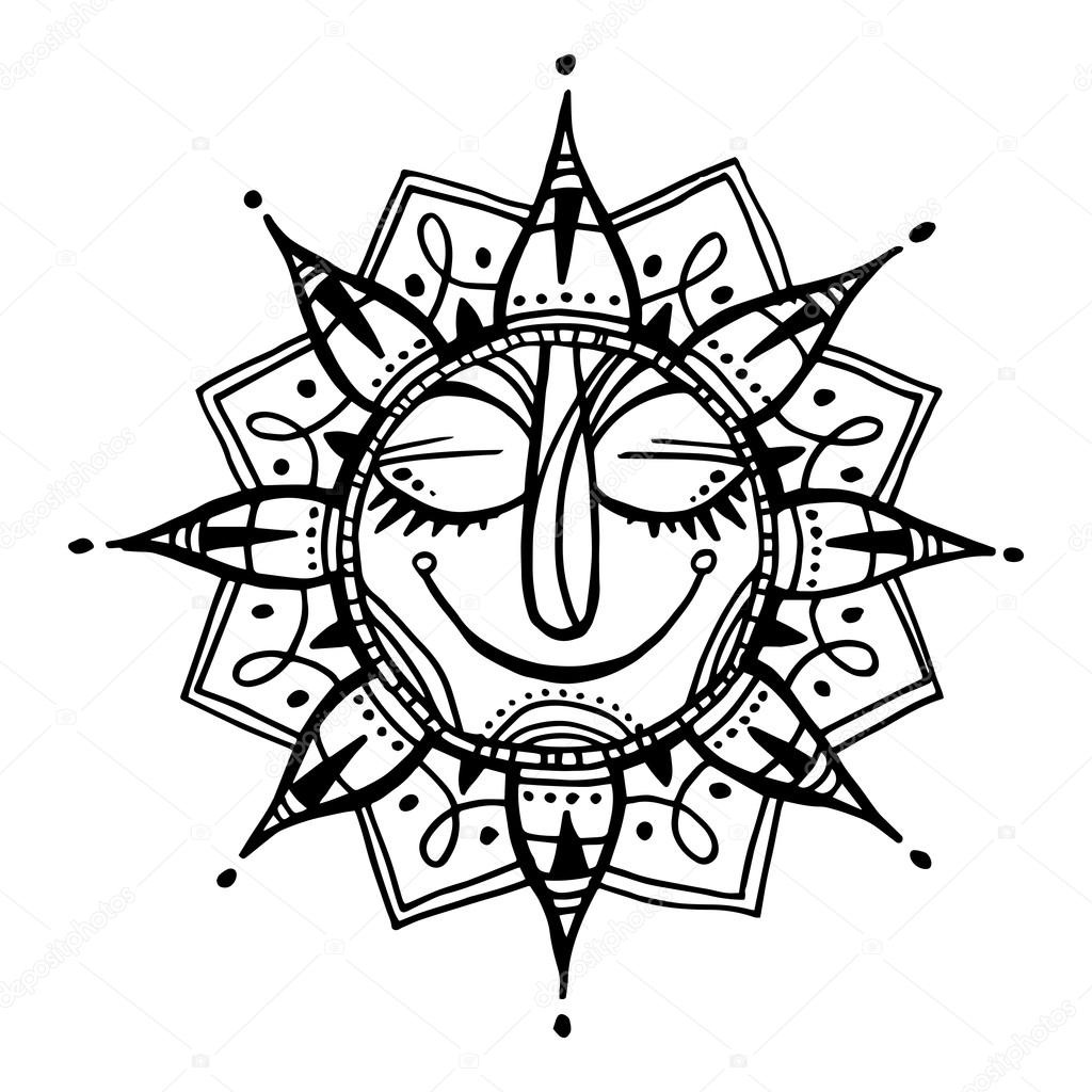 1024x1024 Hand Drawn Summer Sun Tribal Background Stock Vector