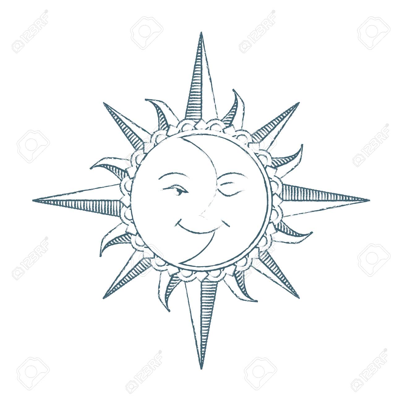 1300x1300 Vintage Style Hand Drawn Sun And Moon. Alchemy Symbol. Tattoo