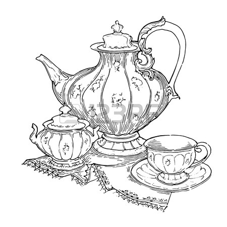 450x450 Hand Drawn Sketch Of Teacup And Teapot. Vintage Sketch. Great