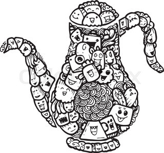 320x299 Retro Vector Hand Drawn Teapot And Place For Text Stock Vector