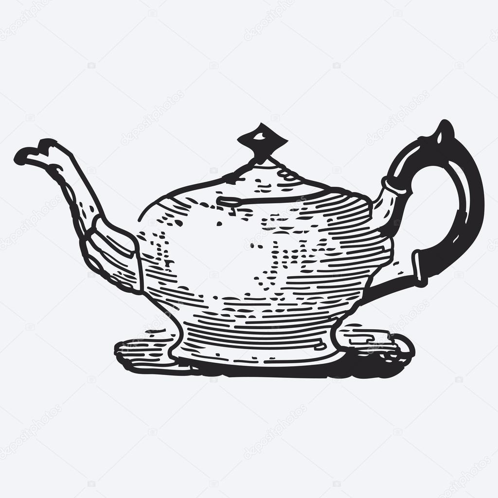 1024x1024 Vintage Tea Pot Engraving, Ephemeral Vector Illustration Stock