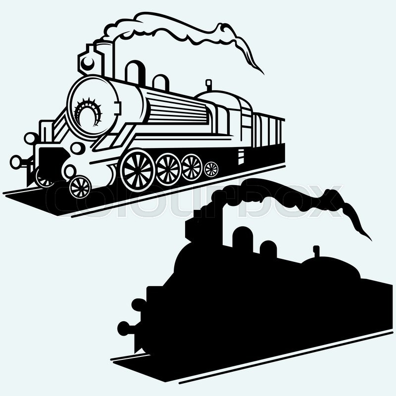 800x800 Vintage Train. Isolated On Blue Background. Vector Silhouettes