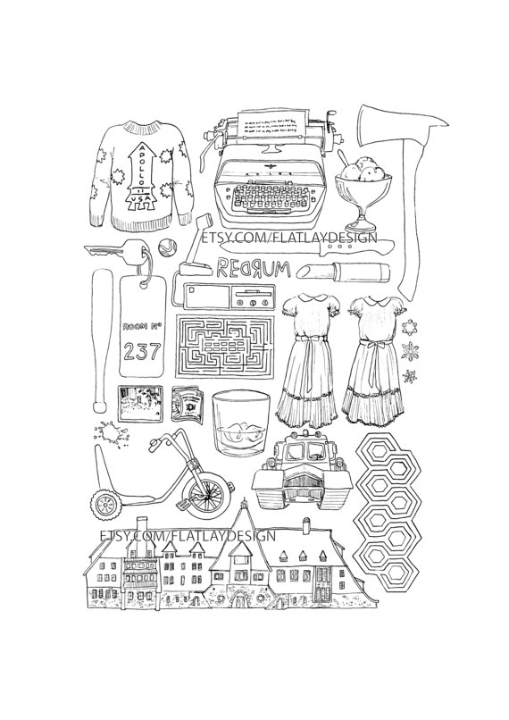 570x806 The Shining A4a5 Art Print Colour Black And White Line Drawing