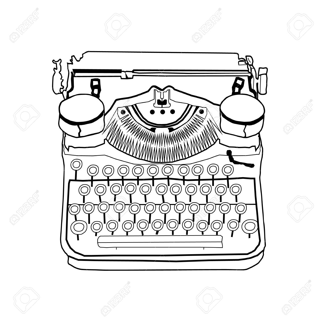 1300x1300 Hand Drawn Vector Typewriter Line Drawing In Black And White