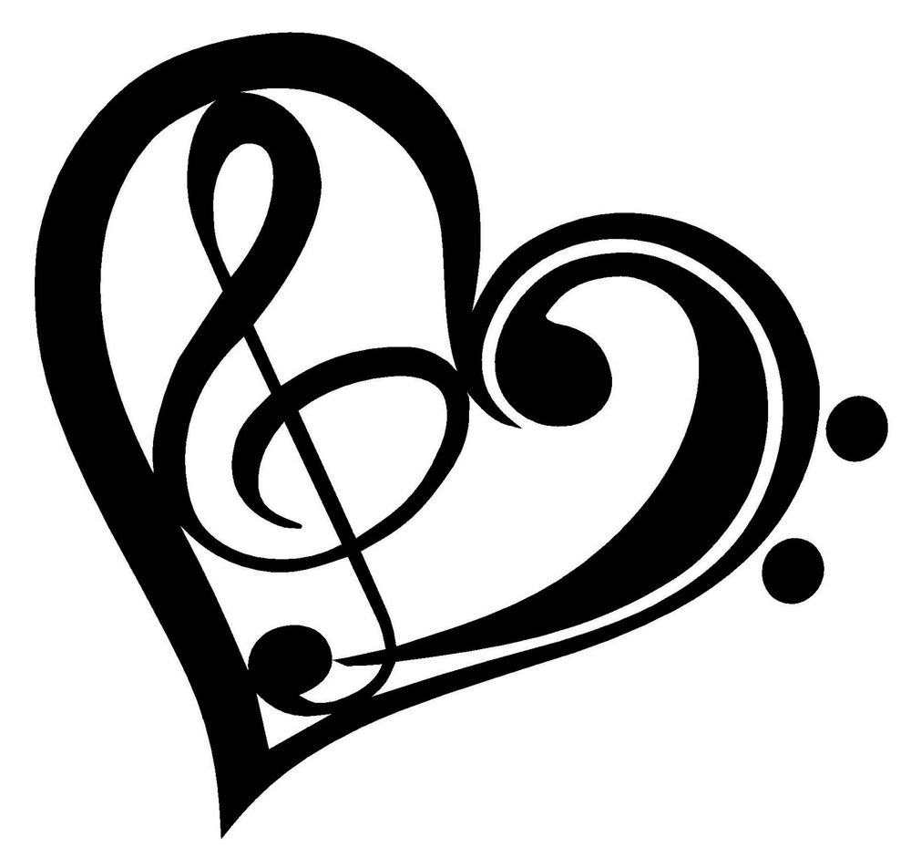 1000x952 Bass Treble Clef Heart Vinyl Decal Sticker Car Window Wall Bumper
