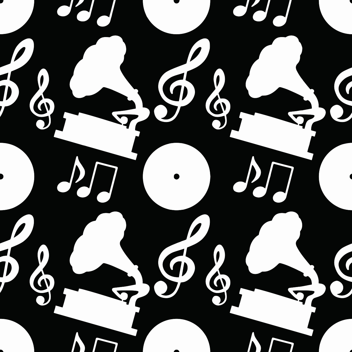 1235x1235 Seamless Pattern With Musical Notes Treble Clef Gramophone Vinyl